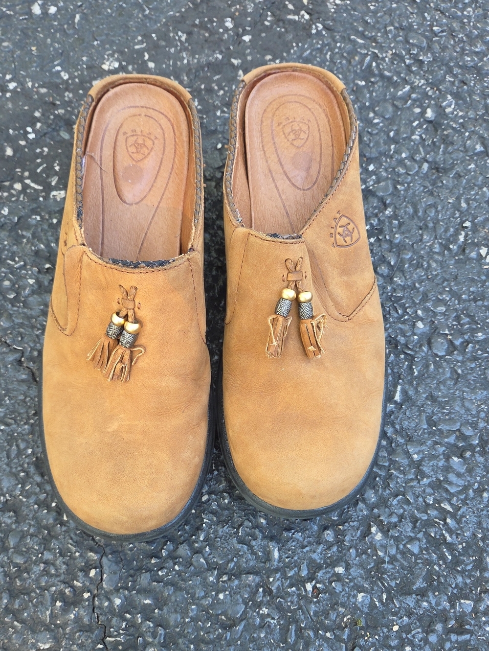 Women's Ariat Slip-On Tassel Leather Clog - Tan